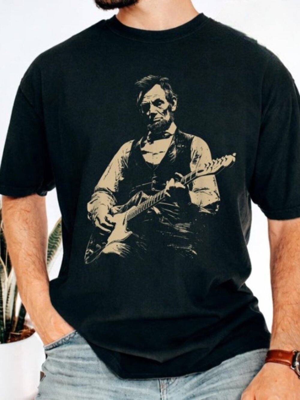 Playing Guitar Abe T-Shirt